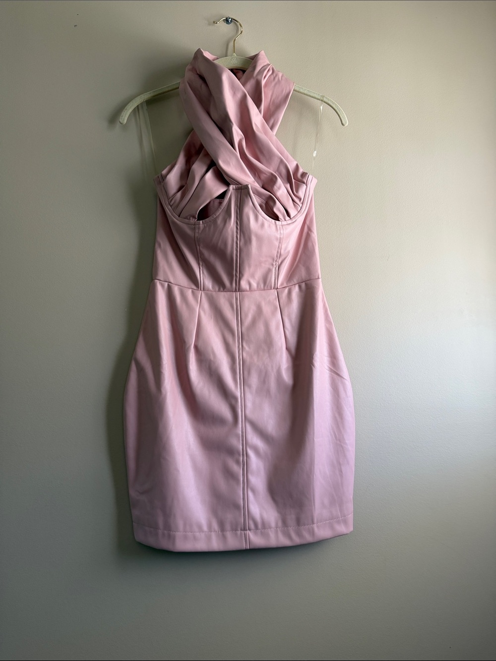 Fashion Nova Blush Pink Crisscross Halter Mini Dress